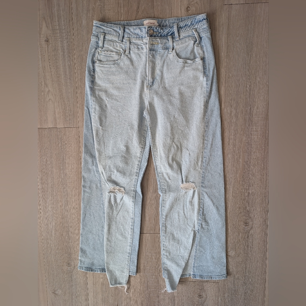Driftwood "Cece" Sz 29 Straight Leg High-Waist Split-Hem Two-Tone Blue 90s Inspo